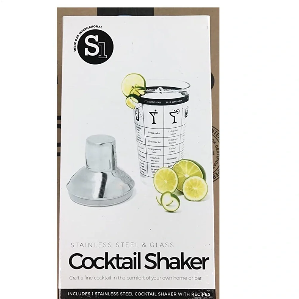 Recipe Cocktail Shaker Stainless Steel Glass Recipes Shaker 16 OZ NWT New In Box